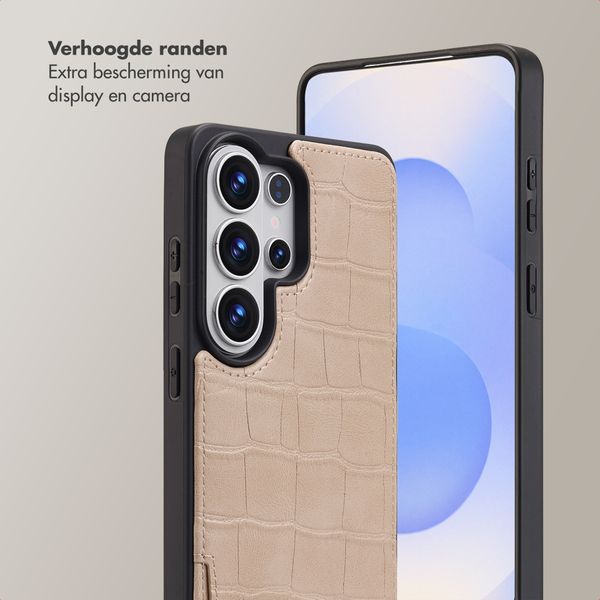 Selencia Nova Croco Telefoonhoes met Koord en Pashouder Samsung Galaxy S26 Ultra - Beige