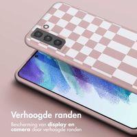 Selencia Siliconen design hoesje met afneembaar koord Samsung Galaxy S21 FE - Irregular Check Sand Pink