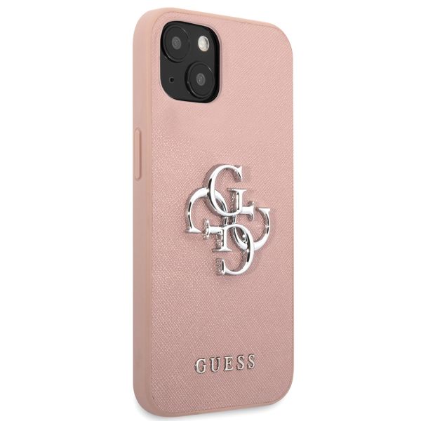 Guess 4G Metal Logo Saffiano Backcover Apple iPhone 13 Mini - Roze