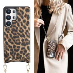 Selencia Nova Telefoonhoes met Koord en Pashouder Samsung Galaxy S25 Ultra - Leopard