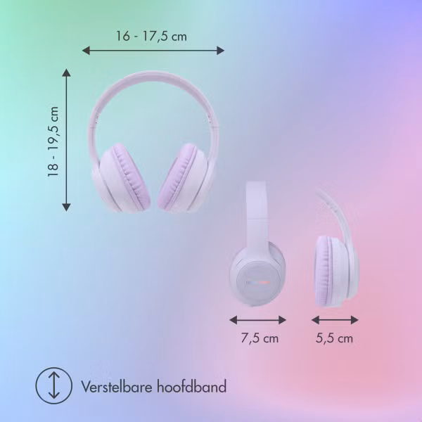 imoshion Draadloze Kinderkoptelefoon LED Light - Decibelbegrenzer - Met AUX kabel - Lavender Lilac