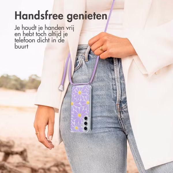 imoshion Design hoesje met koord Samsung Galaxy S24 FE - Tropical Violet Flowers Connect