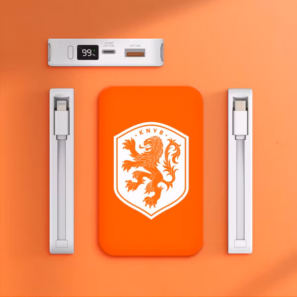 Powerbank 10.000 mAh met geïntegreerde kabels - Quick Charge en Power Delivery - Oranje Leeuw