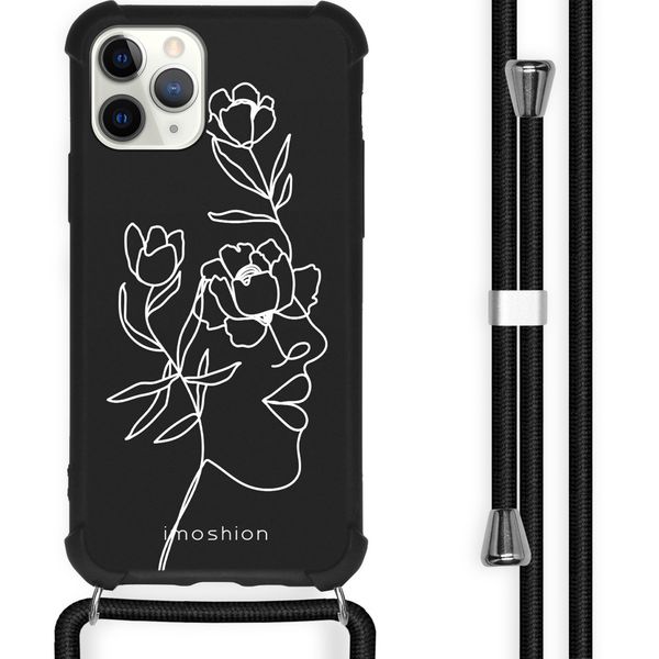 imoshion Design hoesje met koord iPhone 11 Pro - Abstract Gezicht Bloem - Zwart