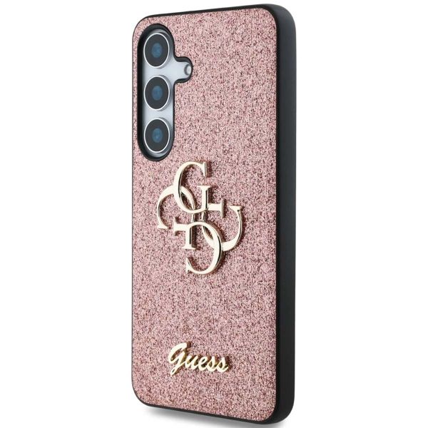 Guess 4G Metal Logo Glitter Backcover Samsung Galaxy S25 - Roze
