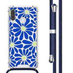 imoshion Design hoesje met koord Huawei P30 Lite - Cobalt Blue Flowers Connect