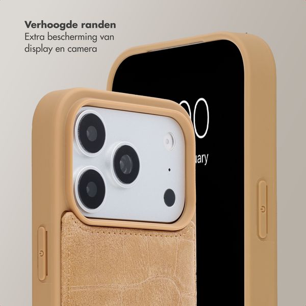 Selencia Nova Croco Telefoonhoes met Koord en Pashouder Apple iPhone 18 Pro Max / 17 Pro Max - Toasted Almond