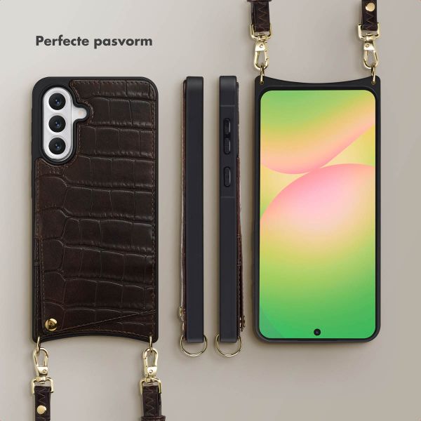 Selencia Nova Croco Telefoonhoes met Koord en Pashouder Samsung Galaxy A56 - Choco Brown