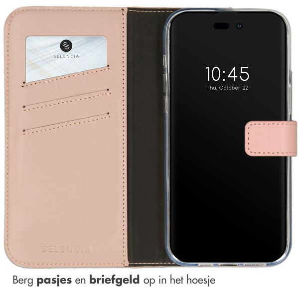 Selencia Echt Lederen Bookcase iPhone 14 Pro - Dusty Pink