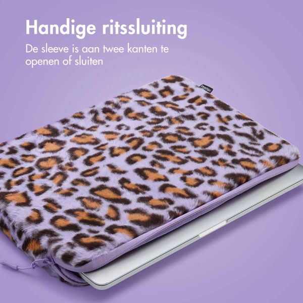 imoshion Fluffy Laptop hoes 13-14 inch - Laptopsleeve - Leopard Lilac