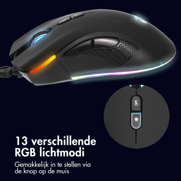 imoshion Gaming muis met RGB lichten - Bedrade gaming muis met USB-A aansluiting - Zwart