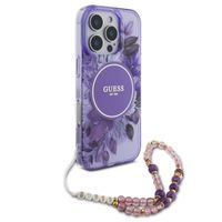 Guess MagSafe IML Flowers Case met beads strap Apple iPhone 16 Pro Max - Purple