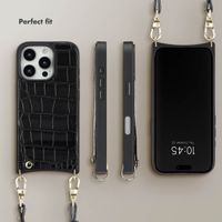 Selencia Nova Croco Phone Case with Cord and Card Holder Apple iPhone 16 Pro - Black
