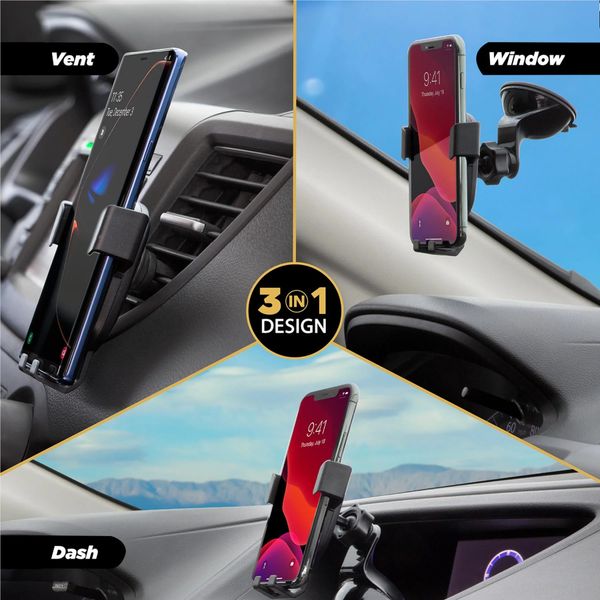 Scosche GravityDrop 3-in-1 Telefoonhouder Auto - Universeel - Dashboard / Voorruit / Ventilatierooster - Zwart