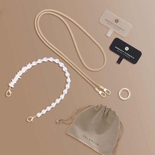 Selencia Telefoonkoorden Set met Parels en Schelpen - Beige