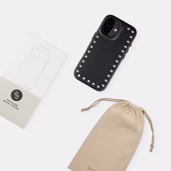 Selencia Studs Backcover met MagSafe Apple iPhone 15 - Velvet Black