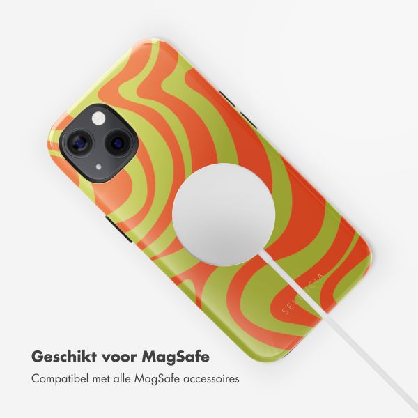 Selencia Vivid Backcover met MagSafe Apple iPhone 13 - Wavy Swirl Orange Fern