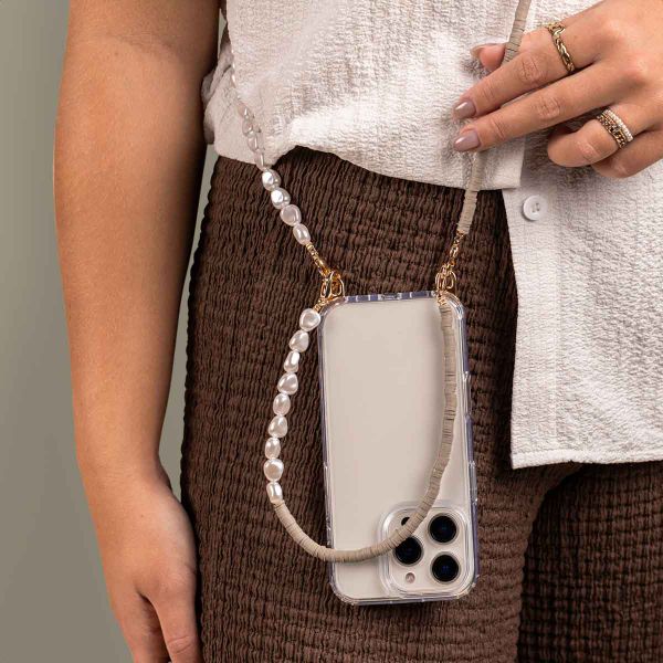 Selencia Telefoonkoorden set met Parels en Elastiekjes - Greige