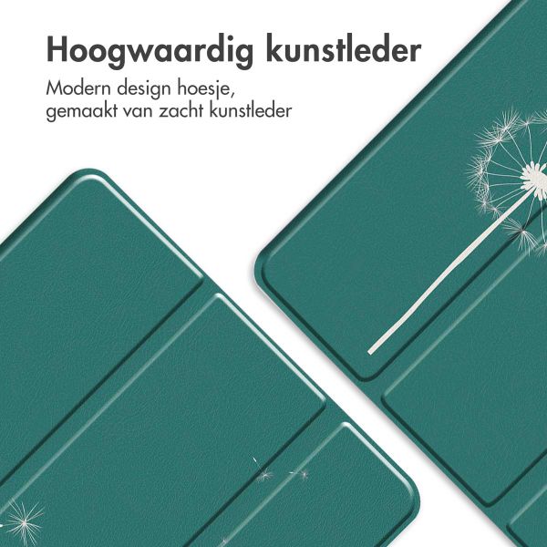 imoshion Trifold Design Bookcase iPad 7 (2019) / iPad 8 (2020) / iPad 9 (2021) 10.2 inch - Petrol Green Dandelion