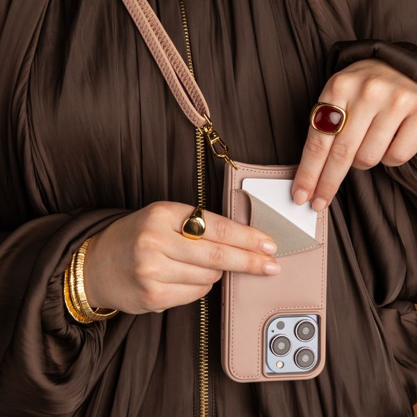 Selencia Nova Telefoonhoes met Koord en Pashouder Apple iPhone 16 - Dusty Rose