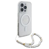Guess MagSafe IML Glitter Case met beads strap Apple iPhone 16 Pro Max - Transparent