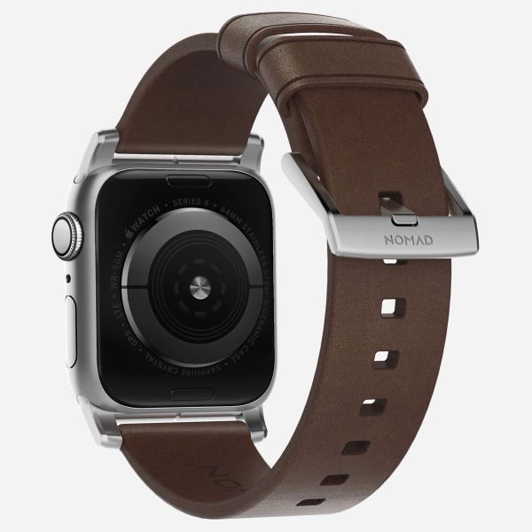 Nomad Modern Band van leder Apple Watch Series 1 t/m 9 / SE (38/40/41 mm) | Series 10 / 11 (42 mm) - Brown / Silver
