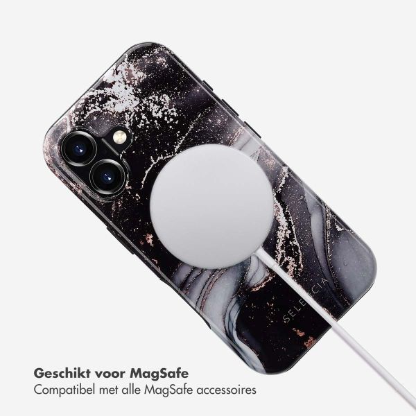 Selencia Vivid Tough Backcover met MagSafe iPhone 16 - Chic Marble Black