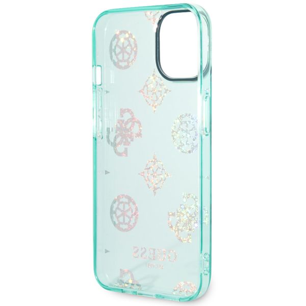 Guess Peony Glitter Backcover iPhone 14 - Turquoise