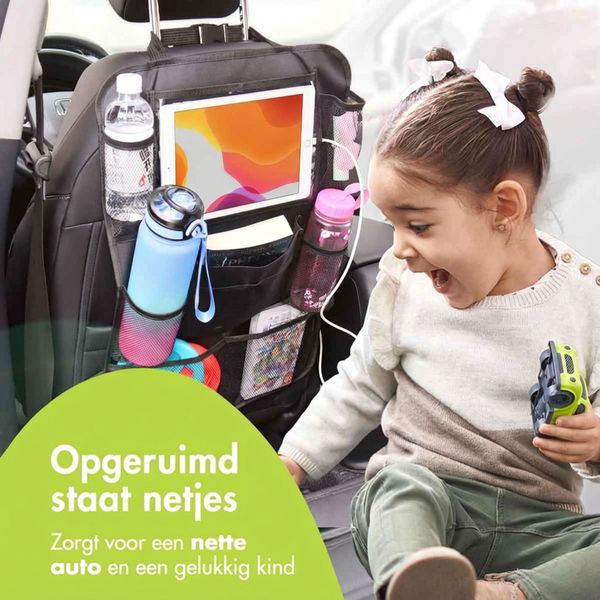 imoshion Autostoel Organizer voor Kinderen – 9 vakken – Inclusief Tablethouder – Set van twee – Zwart