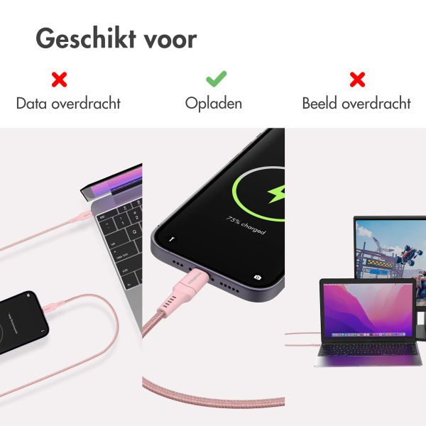 imoshion Lightning naar USB-C kabel - Non-MFi - Gevlochten textiel - 2 meter - Roze