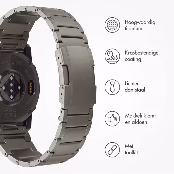 Accezz Mat Titanium bandje  - Garmin 26 mm aansluiting - Titanium