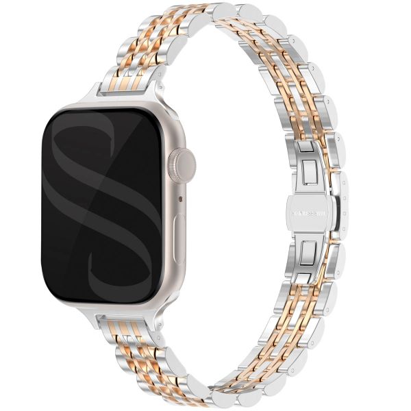 Selencia Slim Steel Jubilee Inspired schakelbandje Apple Watch Series 1 t/m 9 / SE (38/40/41 mm) | Series 10 / 11 (42 mm) - Zilver & Rosé Goud