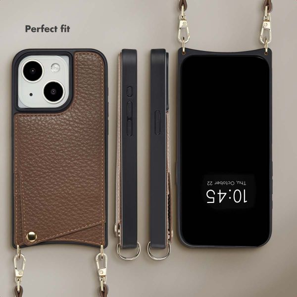 Selencia Nova Phone Case with Cord and Card Holder Apple iPhone 15 - Mocha Brown