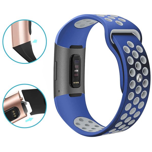 imoshion Siliconen sport bandje Fitbit Charge 3 / 4 - Blauw / Wit