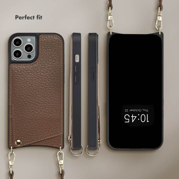 Selencia Nova Phone Case with Cord and Card Holder Apple iPhone 15 Pro - Mocha Brown