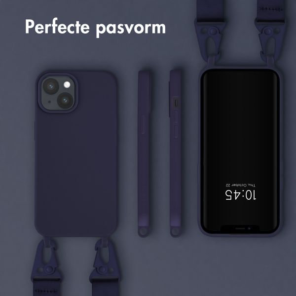 Selencia Siliconen hoesje met afneembaar koord Apple iPhone 15 - Donkerblauw