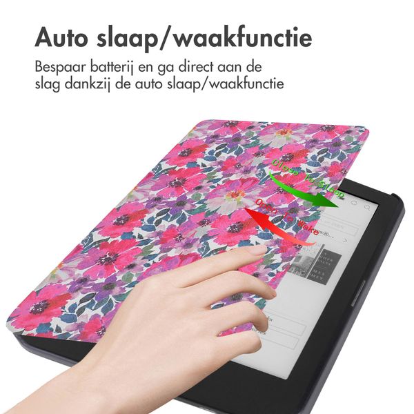 imoshion Design Slim Hard Case Bookcase Kobo Clara HD - Flower Watercolor