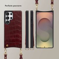 Selencia Nova Croco Telefoonhoes met Koord en Pashouder Samsung Galaxy S25 Ultra - Burgundy