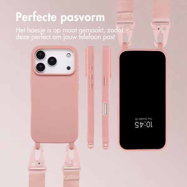Selencia Siliconen hoesje met afneembaar koord Apple iPhone 17 Pro - Sand Pink