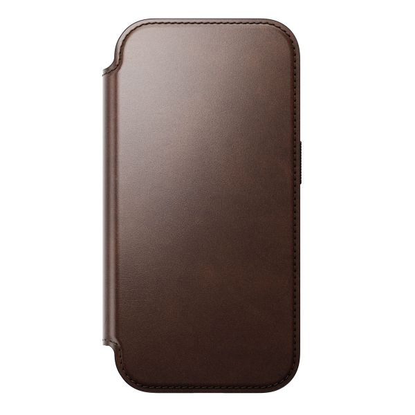 Nomad Modern Horween Leather Folio Bookcase met MagSafe Apple iPhone 17 Pro - Rustic Brown