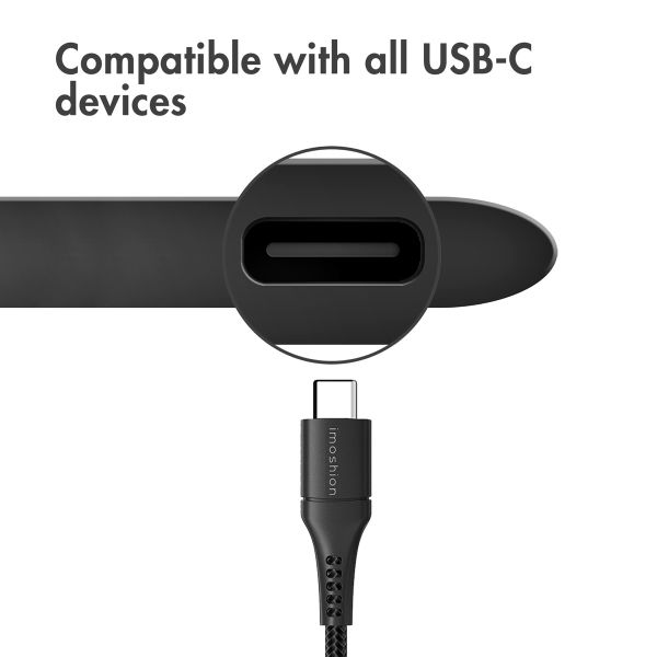 imoshion Oplader met USB-C naar USB-C kabel - Gevlochten textiel - 20 Watt - 1 meter - Zwart