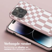 Selencia Siliconen design hoesje met afneembaar koord iPhone 14 Pro - Irregular Check Sand Pink