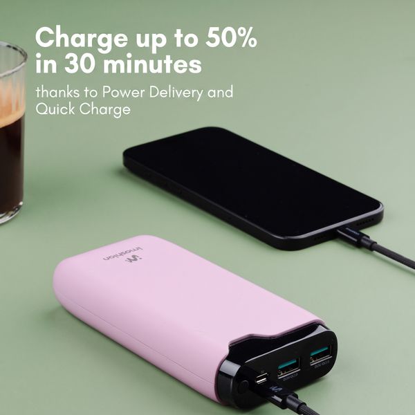 imoshion Power bank 20,000 mAh - 22.5W Fast charger - USB-C / USB-A - Pink