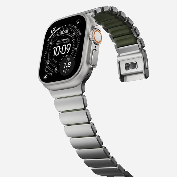 Nomad Stratos Band Apple Watch | 44/45/46/49 mm - Forest Green / Natural Titanium