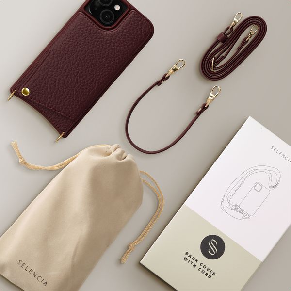 Selencia Nova Phone Case with Cord and Card Holder Apple iPhone 15 - Bold Burgundy