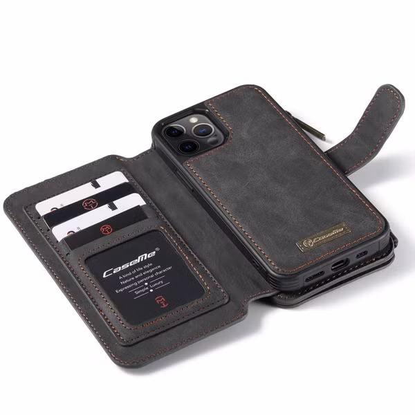 CaseMe Luxe 2 in 1 Portemonnee Bookcase Apple iPhone 12 (Pro) - Zwart