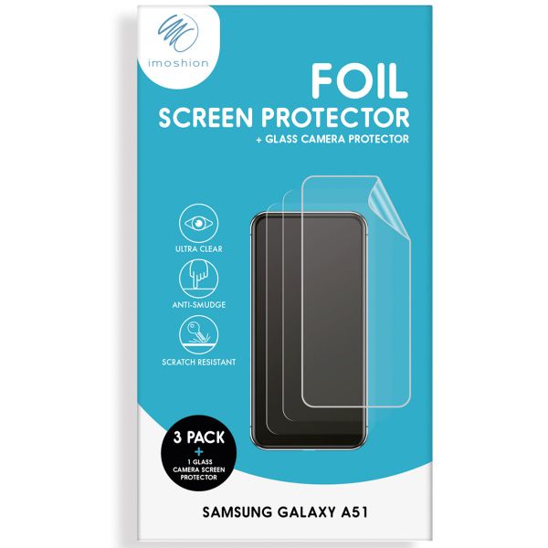 imoshion Screenprotector Folie 3 Pack + Camera Protector Glas Samsung Galaxy A51
