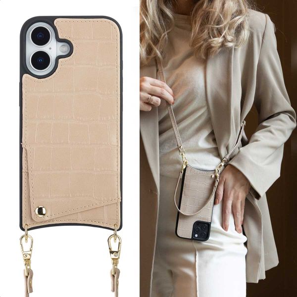 Selencia Nova Croco Phone Case with Cord and Card Holder Apple iPhone 17 - Beige