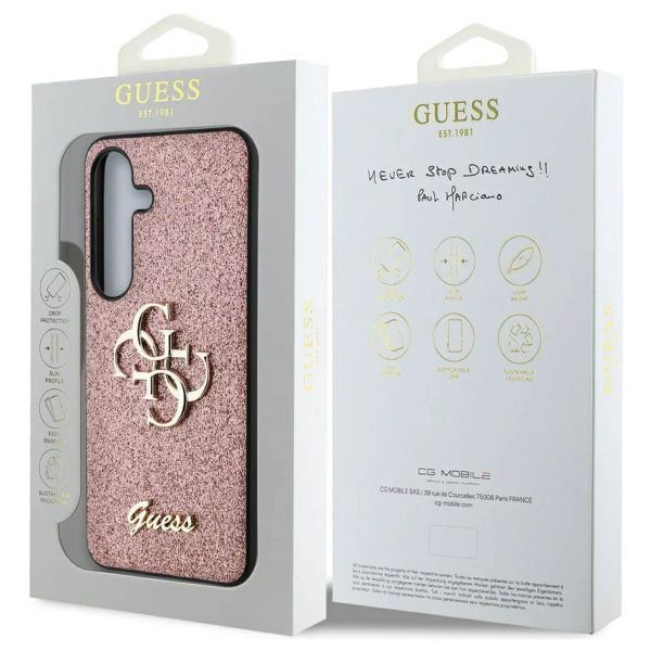 Guess 4G Metal Logo Glitter Backcover Samsung Galaxy S25 - Roze