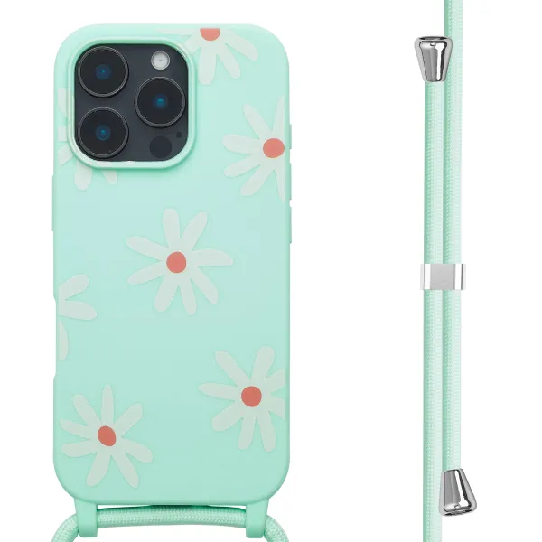 imoshion Siliconen design hoesje met koord iPhone 16 Pro Max - Green Flower Distance